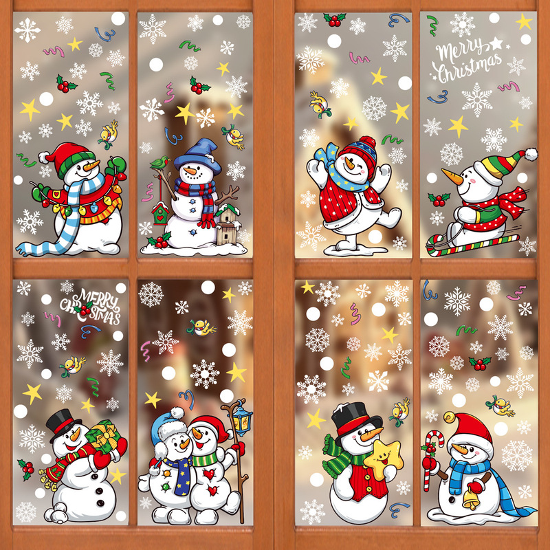 クリスマス装飾雪だるま雪花静電気貼りクリスマスパーティー装飾品キャンディー棒鈴ガラス貼り卸売り|undefined