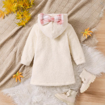 Girls 'autumn and winter cute pink plaid bow hat cat embroidered double-sided velvet thick warm long-sleeved dress