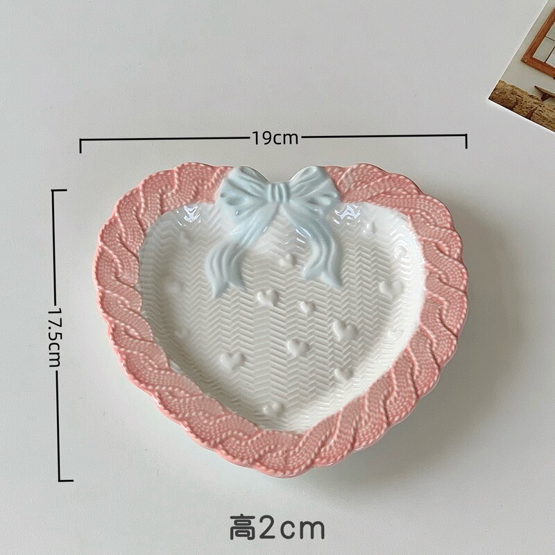 ガーリーハートリボンレースセラミックプレートライスボウルインケーキスナックプレートガーリーハートプレート高価値食器|undefined