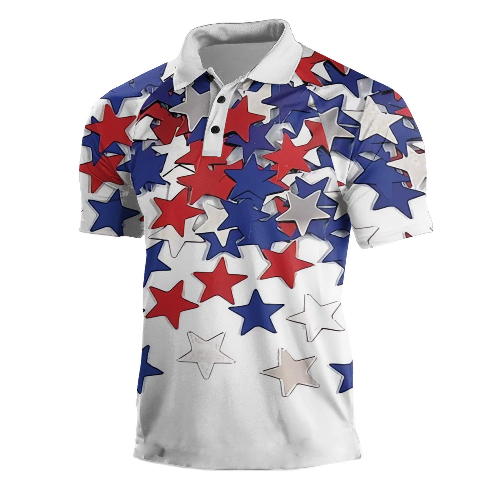 Cross-border Europa y América 2023 nuevos hombres casuales de manga corta Henry Independence Day Elements Camisa POLO raglán de tres botones para hombres