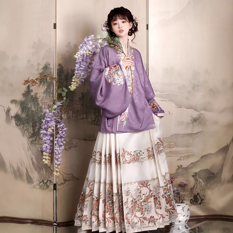 Ming-Style Adult Women's Hanfu【Floral Mist Koi】Cross-Collar Interwoven Gold Horse-Faced Skirt Daily Outfit Autumn and Winter Ming-Style Adult Women's Hanfu【Floral Mist Koi】Cross-Collar Interwoven Gold Horse-Faced Skirt Daily Outfit Autumn and Winter