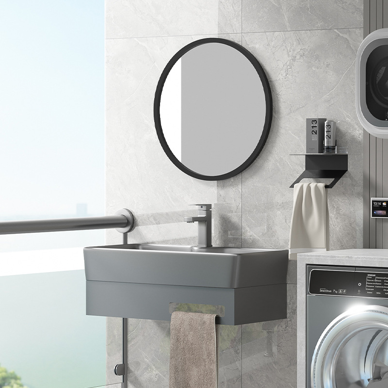 Soporte de acero inoxidable cuenca colgada en la pared gabinete de baño alta temperatura integral cuenca cerámica lavabo de mano con control de toalla de baño doméstico