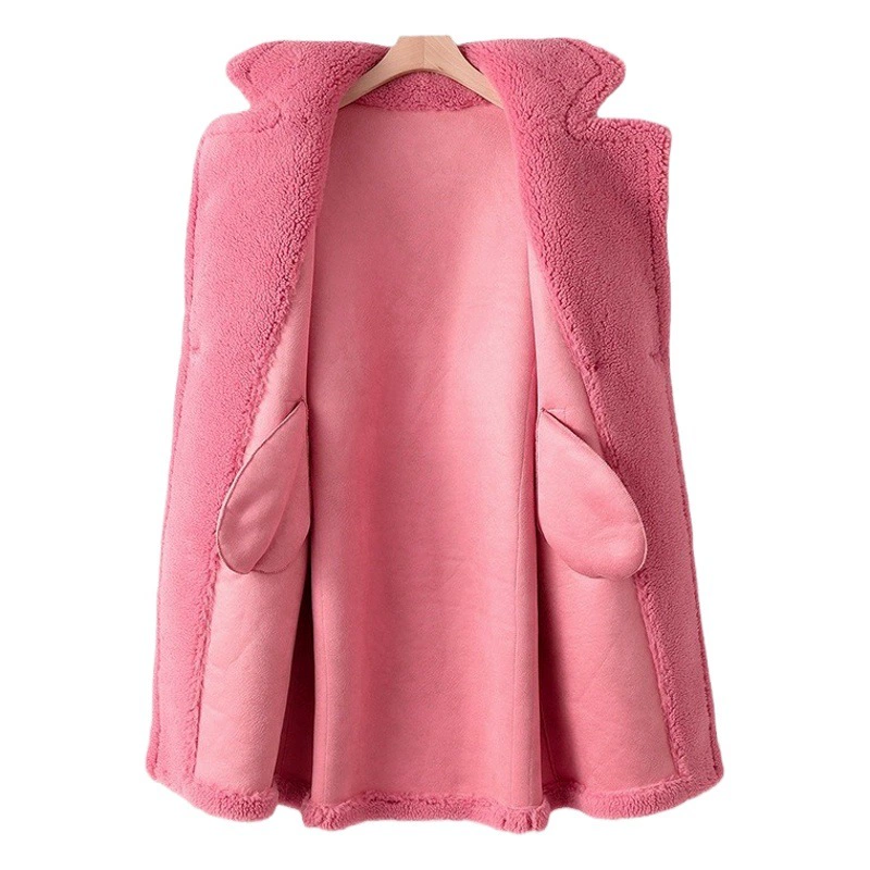 Женское пальто с плюшевым мишкой M's, новинка зимы 2025 года, цельное меховое пальто средней длины из овечьего меха