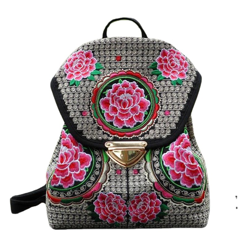 2023 nueva bolsa de bordado sombrero mochila de las mujeres ligero Mochila pequeña bolsa de bordado de estilo étnico de Yunnan