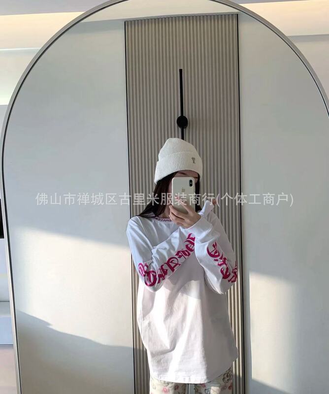 2025早秋新款领口梵文字母花臂印花圆领宽松长袖T恤男女同款|undefined