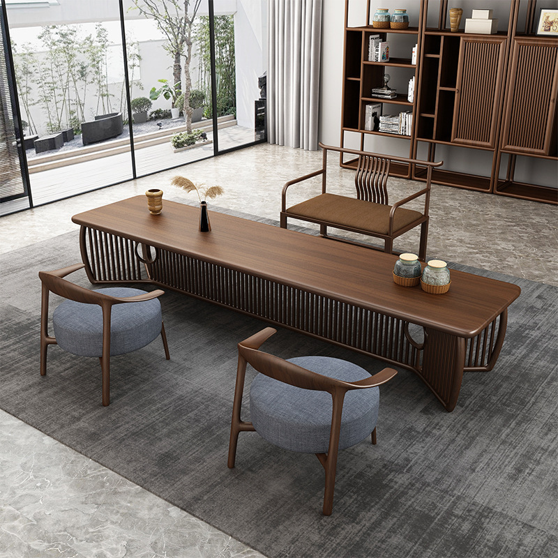New Chinese Style Office Desk Solid Wood Desk Writing Desk Zen Tea Table Modern Simple Study Furniture Combination Desk