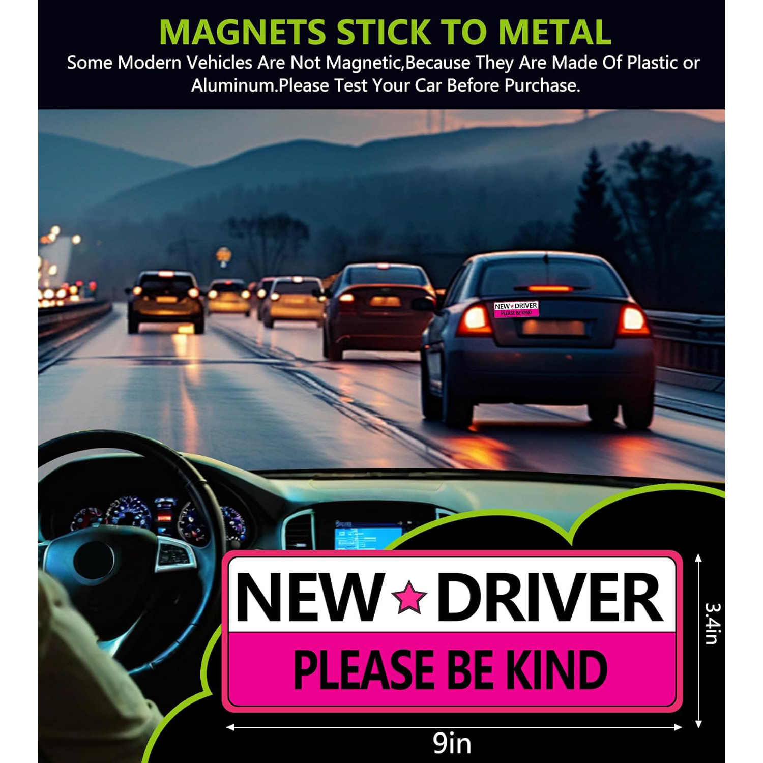 Etiqueta engomada magnética del coche del imán del conductor novato de Amazon STUDENT DRIVER Etiqueta engomada magnética de seguridad para principiantes