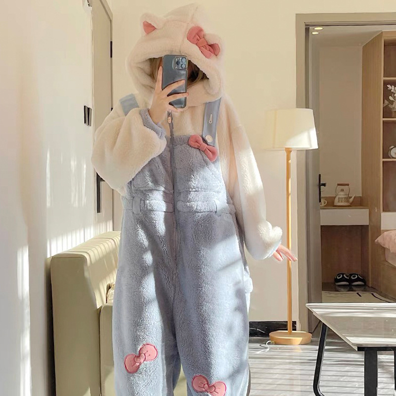 女性用パジャマかわいい漫画コーラルベルベット冬 2025 新しいベルベット肥厚ぬいぐるみホーム服ジャンプスーツ冬|undefined