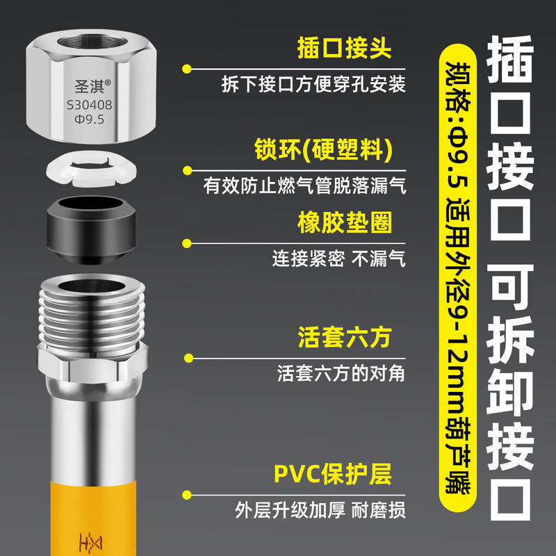家用304不锈钢燃气管 抗压耐用双层加厚阻燃防爆煤气天然气波纹管|undefined