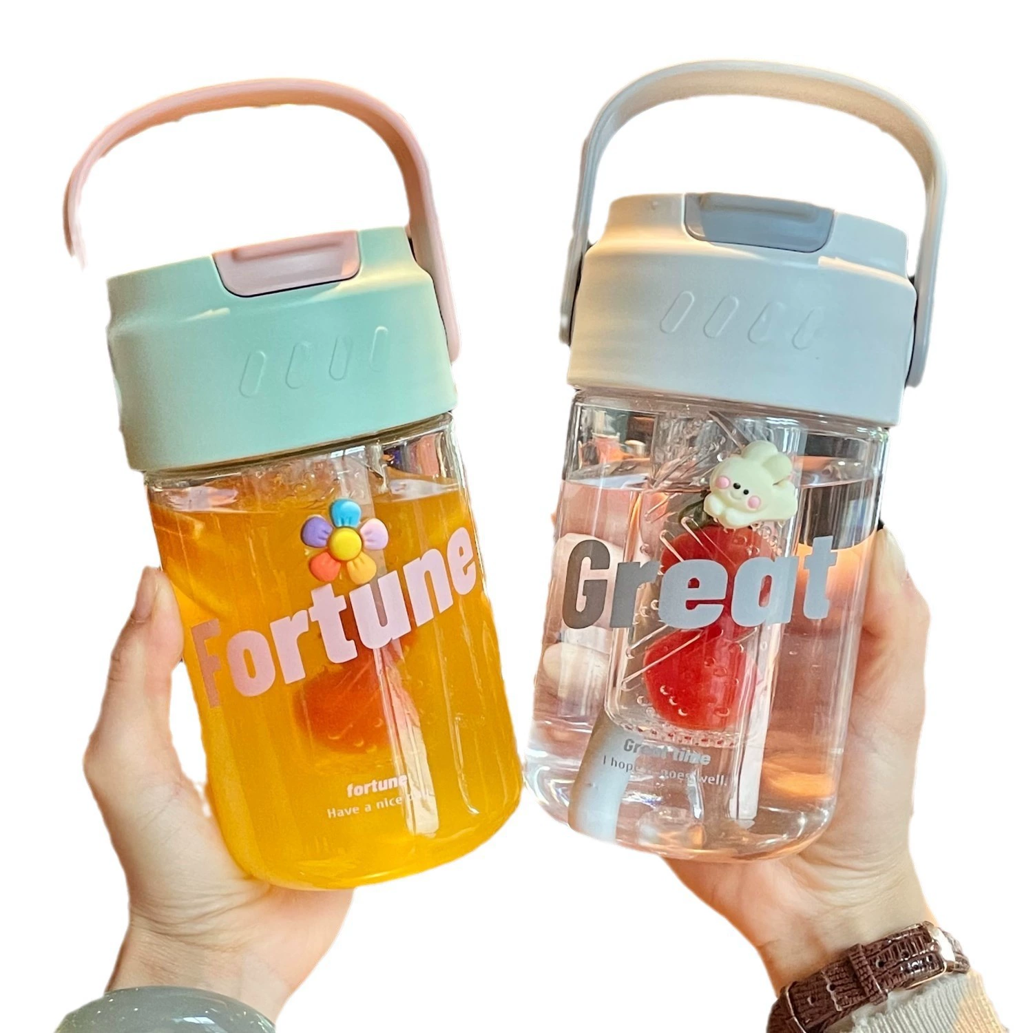 High quality handheld glass for elementary school students, plastic flavored tea for home use
