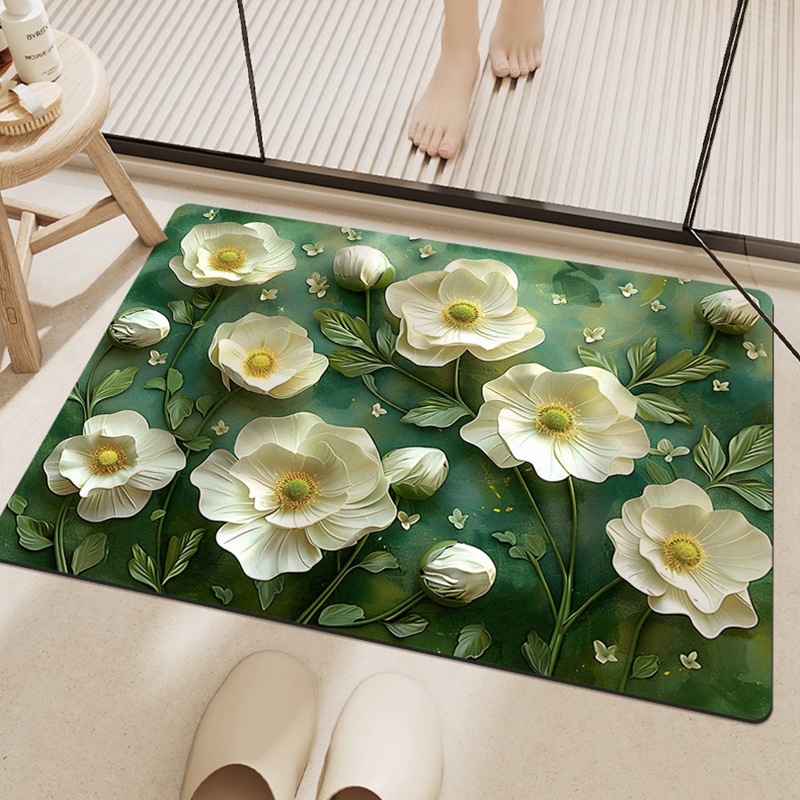 3D印花花卉硅藻泥地垫洗手间厕所防滑速干吸水垫玄关厨房门垫批发
