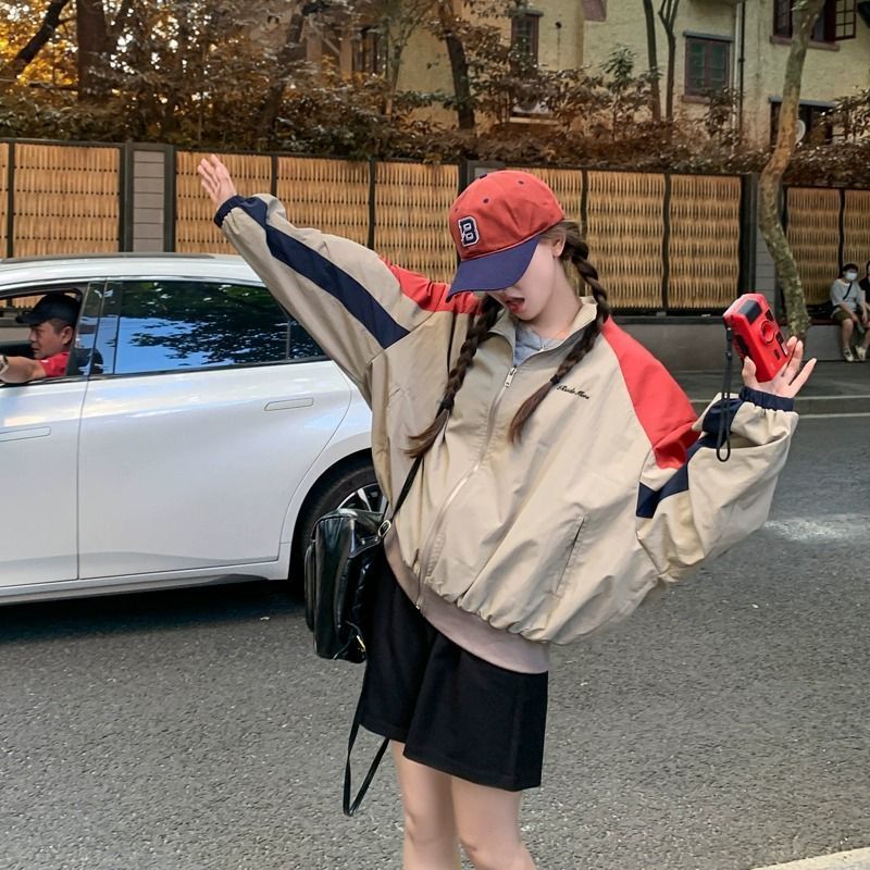设计感撞色拼接棒球服外套女2025春秋新款小个子时尚休闲开衫夹克|undefined