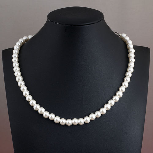 Pearl Necklace for Women, Gift for Mom, Glass Imitation Pearl White Round Bead Accessory, Cheongsam Accessory, Lockchain, Necklace