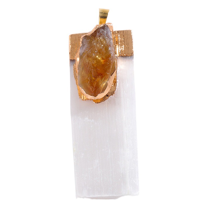 Natural gypsum inlaid crystal pendant white gypsum foreign trade jewelry irregular crystal stone necklace ornaments cross border
