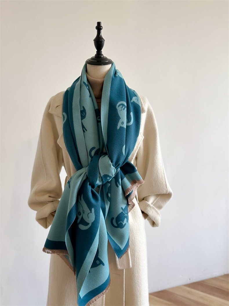 Scialle invernale lungo in jacquard double face con aria condizionata e caldo, in imitazione cashmere, sciarpa personalizzata alla moda per donna_voghion.com