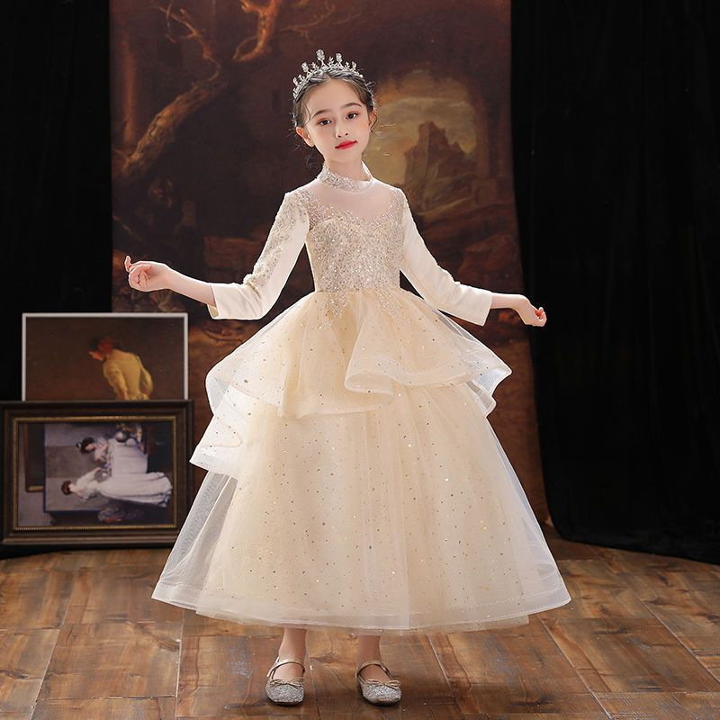 Spot vestido de novia de niña de las flores para niños pasarela femenina vestido de noche de gasa hinchada pequeña presentadora interpretación de piano falda larga verano