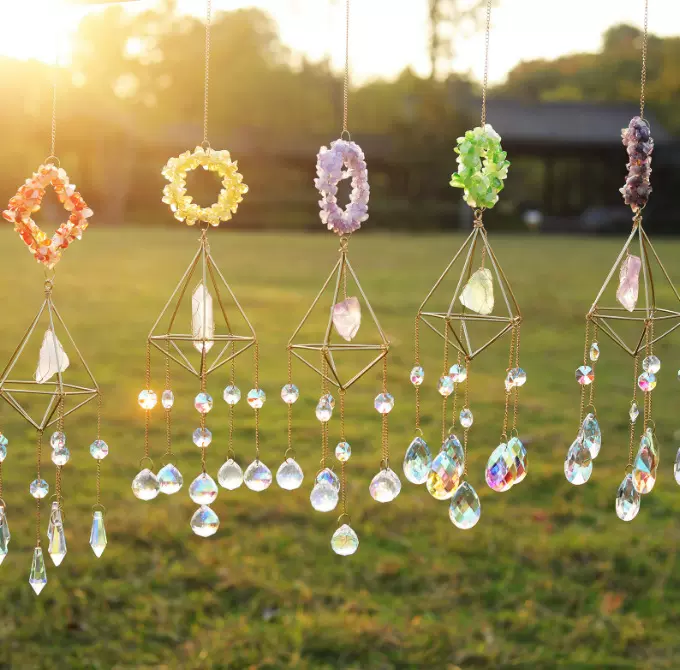 Sun catchers极光彩虹紫水晶宝石装饰挂件棱镜宝石太阳捕手装饰品