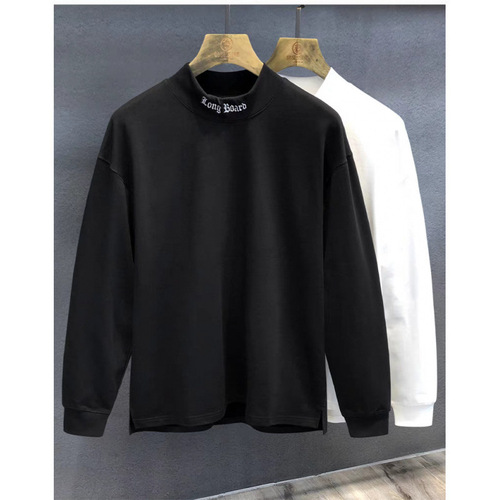 Autumn/Winter White Half-Neck Fleece Sweatshirt Long-Sleeved Hoodless Casual Base Shirt T-Shirt Top