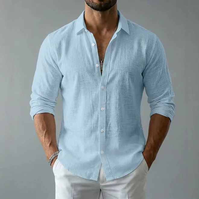 Cross-Border Plus-Size Men's Shirt, Cotton-Linen Breathable Turn-Down Collar Cardigan, Textured Casual Long-Sleeve Shirt for Men, Dropshipping Available Cross-Border Plus-Size Men's Shirt, Cotton-Linen Breathable Turn-Down Collar Cardigan, Textured Casual Long-Sleeve Shirt for Men, Dropshipping Available