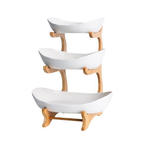 Creative three-layer multi-layer fruit tray, European light luxury dry fruit tray, bamboo wood stand household snack tray, candy tray, fruit basket