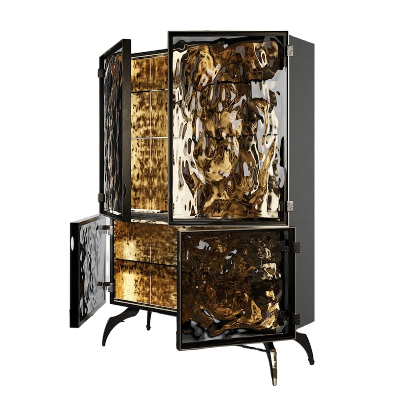Light Luxury High-End Sideboard Against the Wall Integrated Storage Cabinet Villa Mansion Living Room Designer Art Glass Side Cabinet