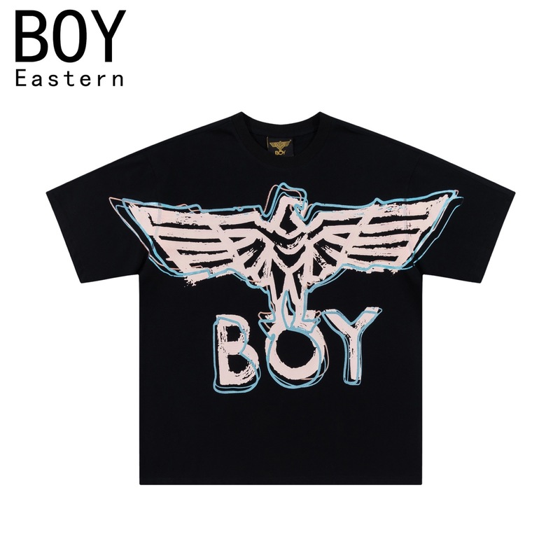 BOY トレンドブランドイーグルウィングロゴ正しいバージョン 25 春夏新作ブラックファッションラウンドネックユニセックス Tシャツ|undefined