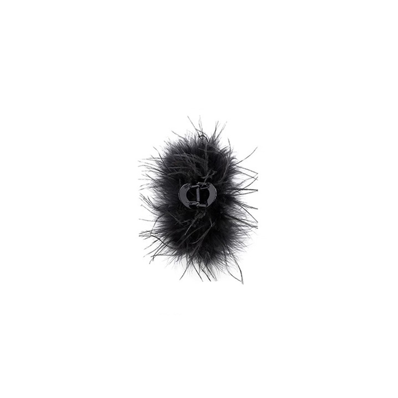 Clip de espalda de mujer de horquilla de pluma grande clip de tiburón de piel de avestruz clip de pelo negro de alto grado tocado
