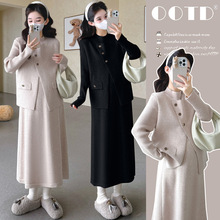 孕妇装2025冬新款韩版时尚保暖减龄显瘦长袖针织连衣裙马甲两件套