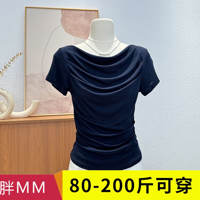 Plus Size Modal Swing Collar Short-Sleeved T-Shirt Women's Fat mm Summer Design Slimming Look Inner Bottoming Top