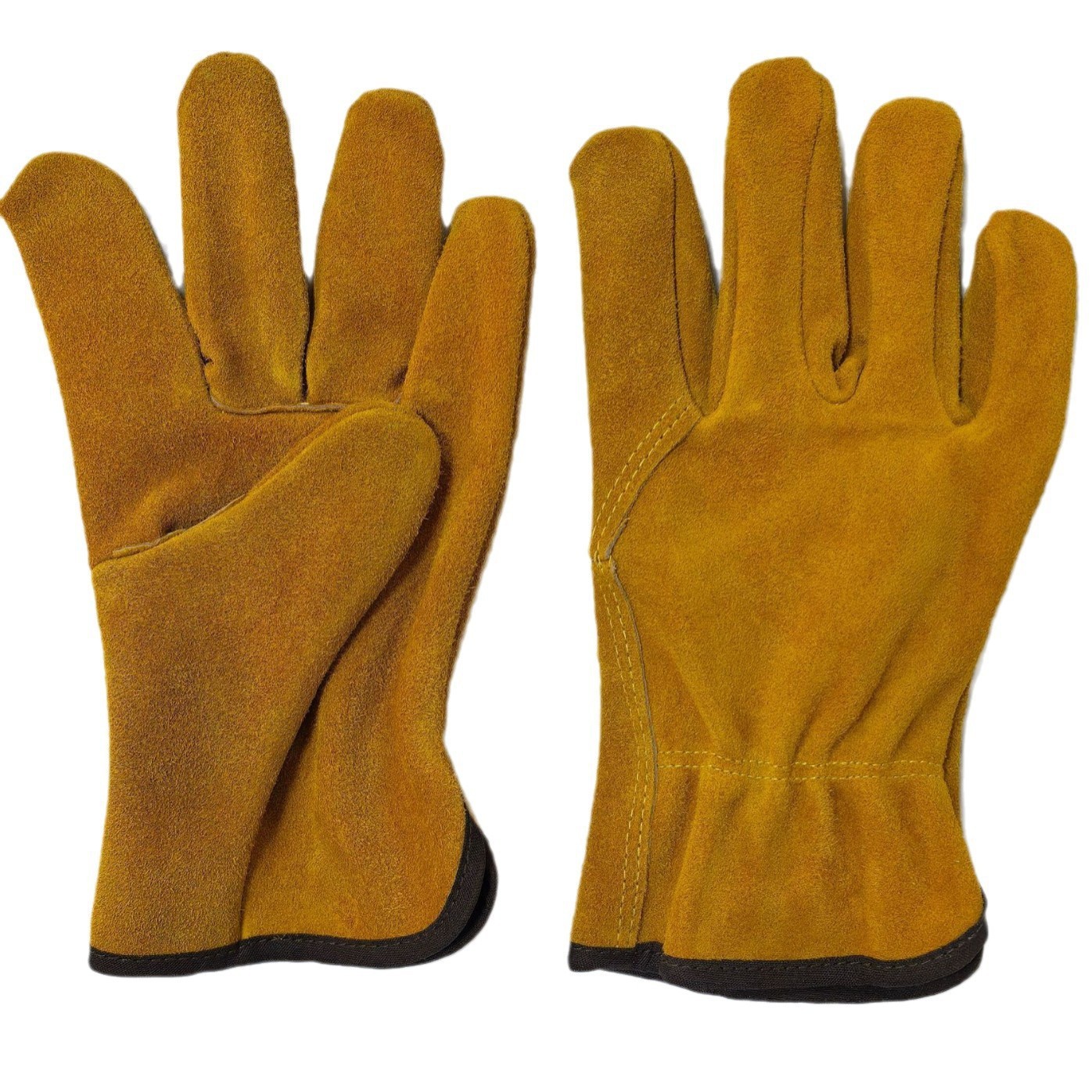 金棕色牛二层皮司机手套耐磨安全防护手套供应