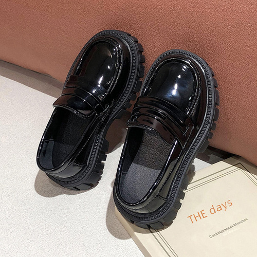 Little Girls' English Style Thick Sole Spring and Autumn Season 2024 New Painted Leather Slip-On Shoes for Performances