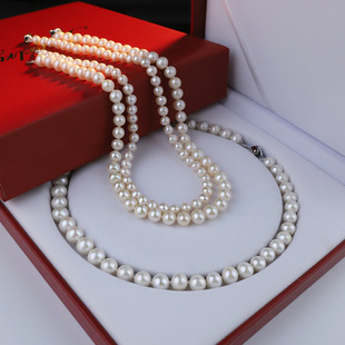Mother's Day Close Round Natural Freshwater Pearl Necklace Mother Strong Light Flaw Natural Pearl Necklace Zhuji Gift Box