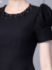 Zhili Bubble Sleeves Little Black Dress 2024 New High end Luxury Temperament Handmade Nail Diamond High Waist Umbrella S
