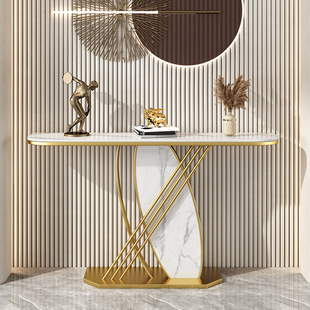 Italian Accessible Luxury Slate Entrance Table Semi-Circular Entrance Cabinet Modern Simple Wall-Mounted Slate Entrance Table End View Table