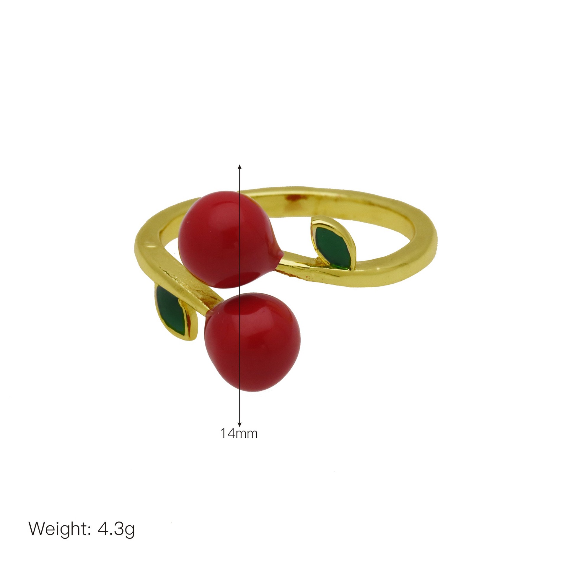 Women's Gender Wholesale Jewelry Cute Lady Cherry Copper 18K Gold Plated Enamel Open Rings