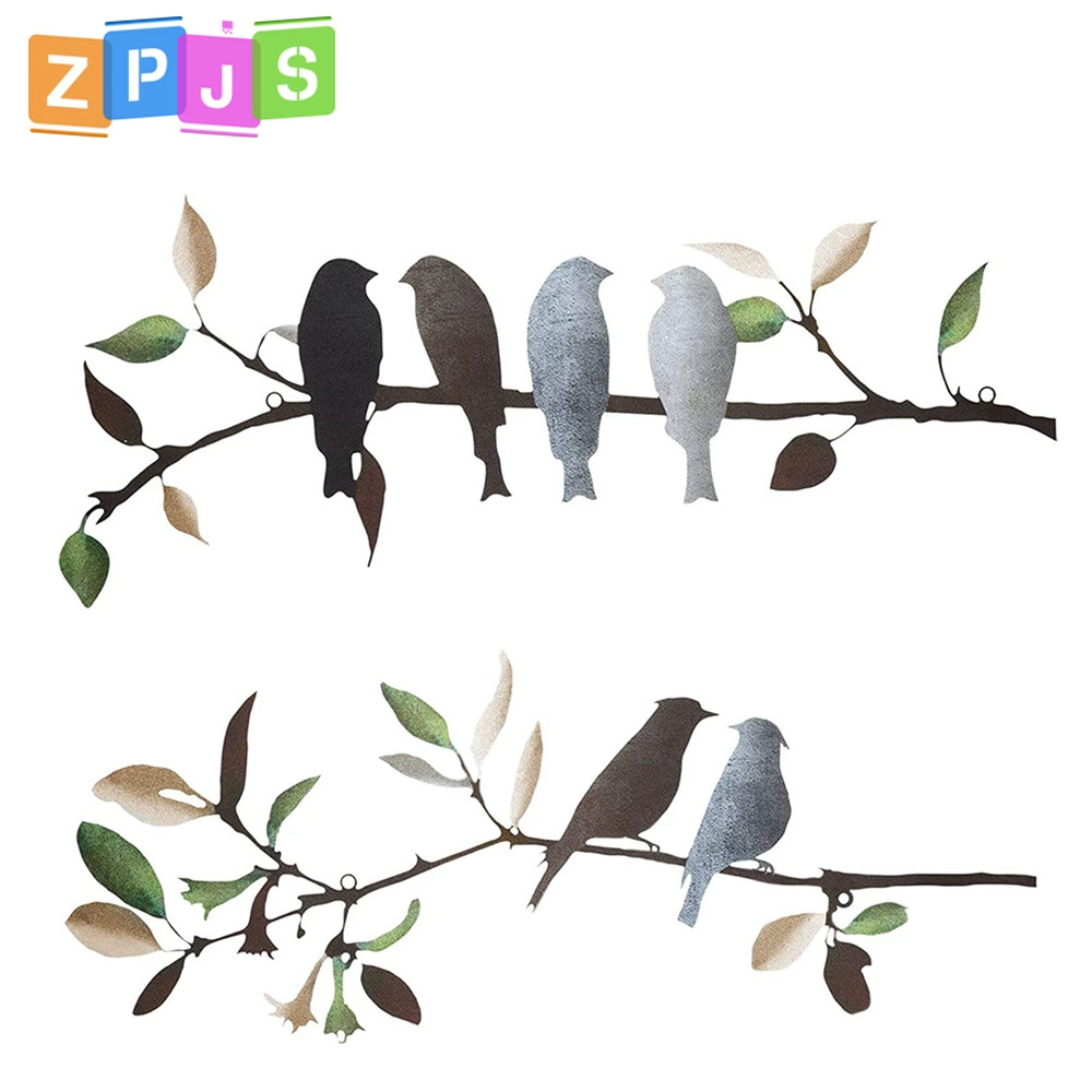 Металлическое настенное украшение в виде ветви с птицами, простое железное искусство, красочное настенное украшение в виде ветви с птицами для спальни и кабинета, железное искусство для стен