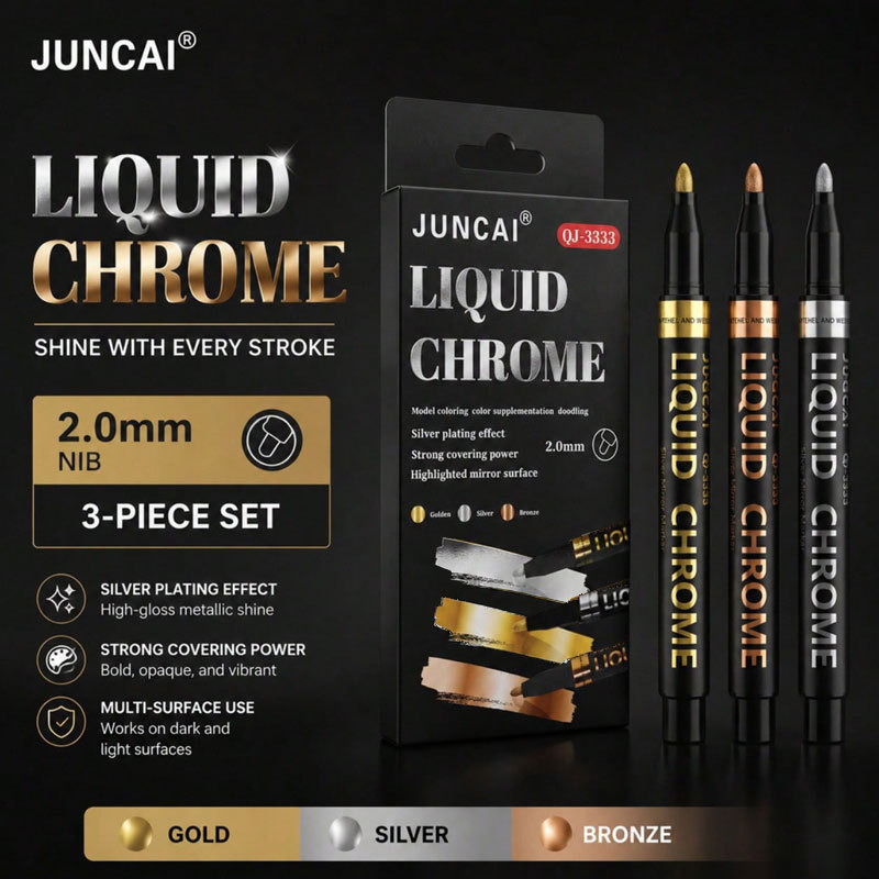 Electroplated metal marker pen with mirror gloss silver finish, touch-up paint pen for model repair, reflective color-changing pen