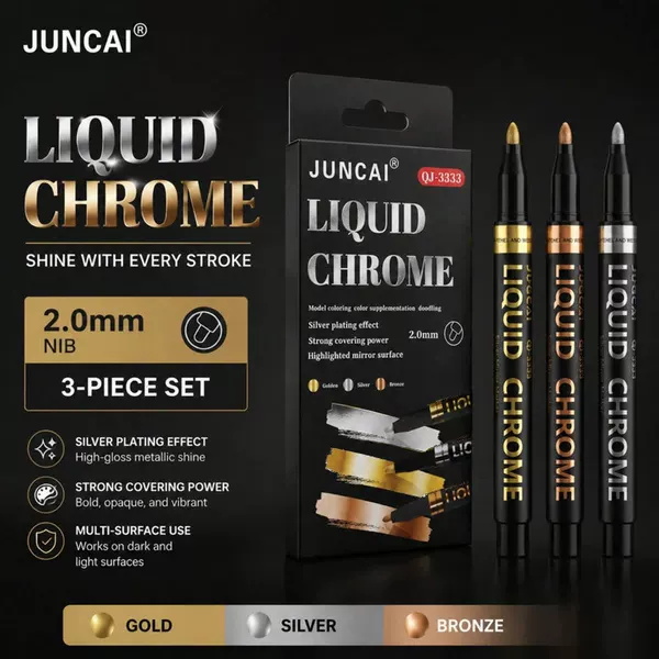 Electroplated metal marker pen with mirror gloss silver finish, touch-up paint pen for model repair, reflective color-changing pen