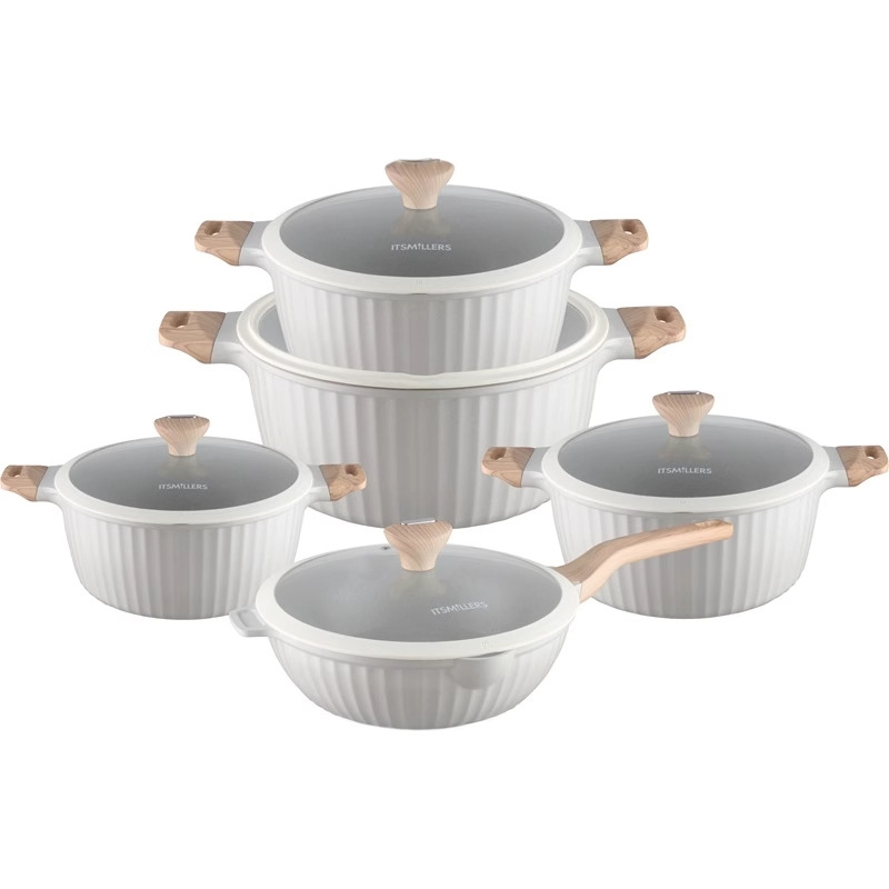 10pcs cookware set 10 juego de mármol antiadherente olla de aluminio fundido a presión de piedra médica olla de aluminio