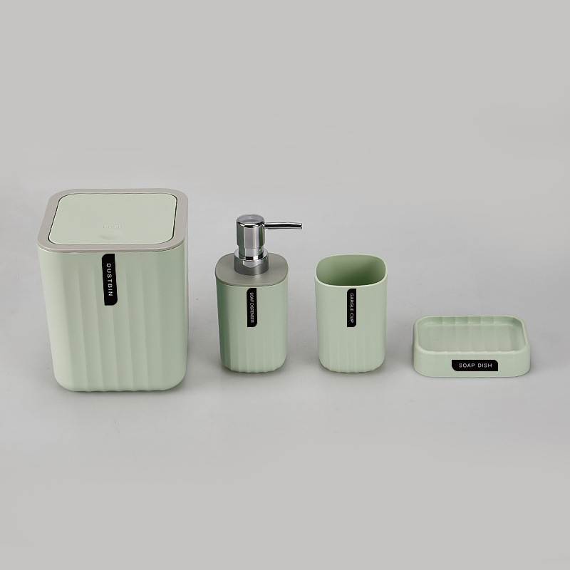 Cuatro piezas de baño simple color sólido conjunto de baño taza de enjuague de cepillo de dientes caja de jabón plástico personalizado