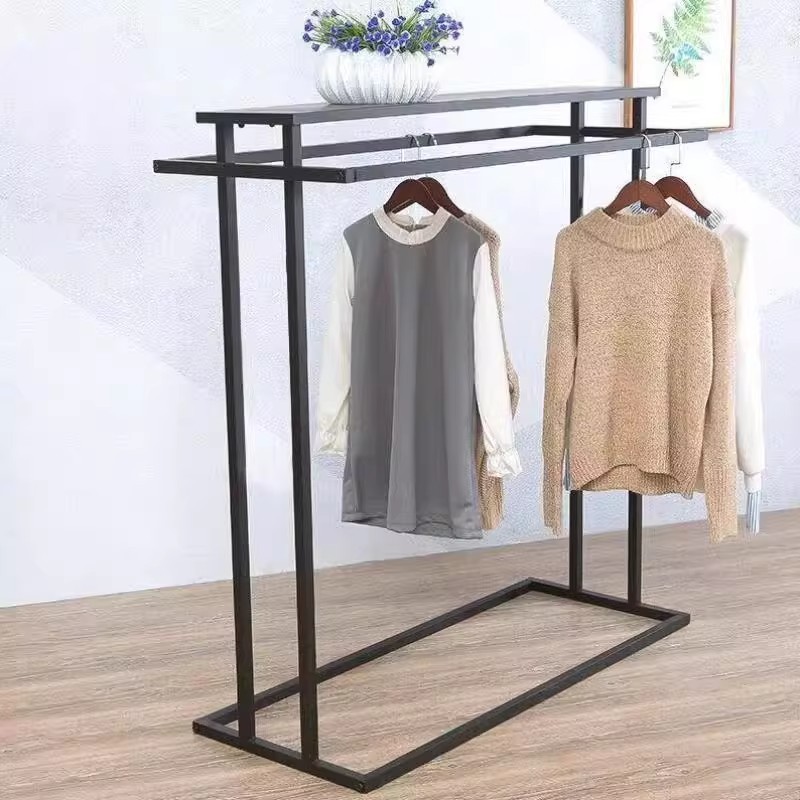 Tienda de ropa estante de exhibición tipo piso estante de ropa de mujer estante de barra paralela elevable estante de isla de doble fila colgante suelo image 3