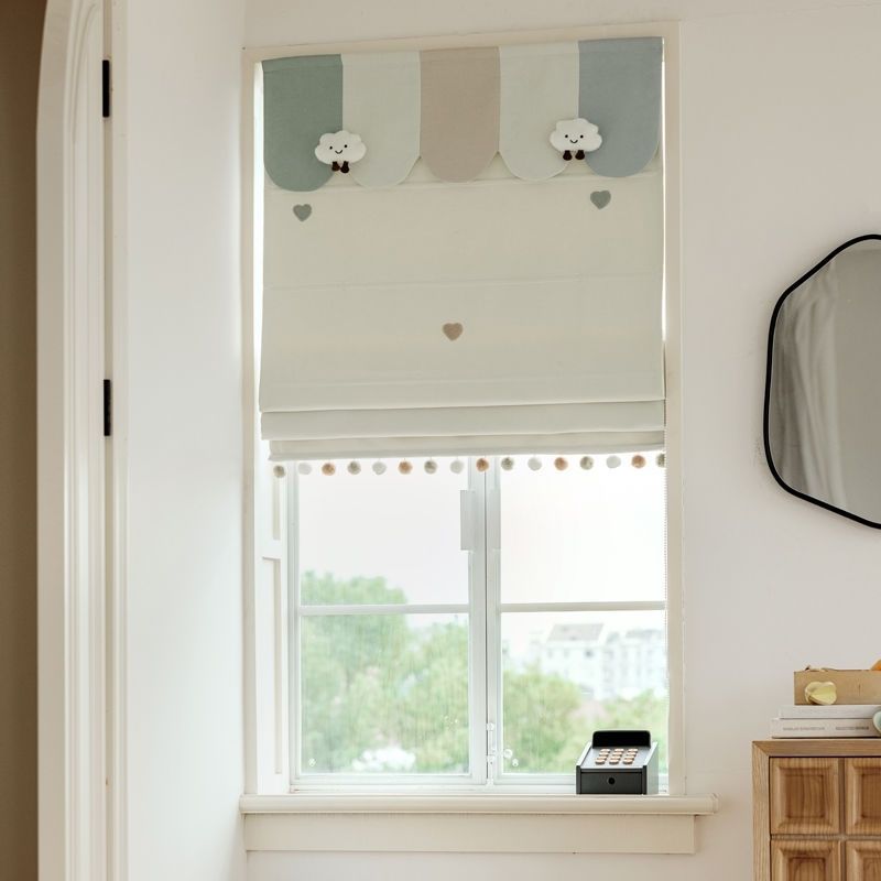 儿童房罗马帘免打孔ins风女孩房奶油爱心升降窗帘小窗户飘窗遮光