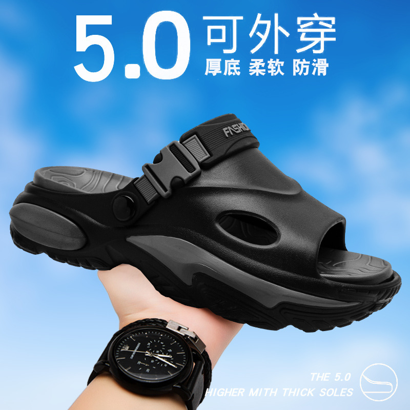 Zapatillas hombre 2025 nuevo estilo verano ropa exterior antideslizante pisando heces sandalias de suela gruesa conducción al aire libre sandalias de playa de doble uso