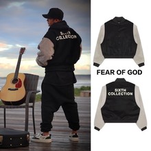 Fear of god 宽松潮流卫衣 黑灰色拼接袖棒球棉服夹克外套情侣潮