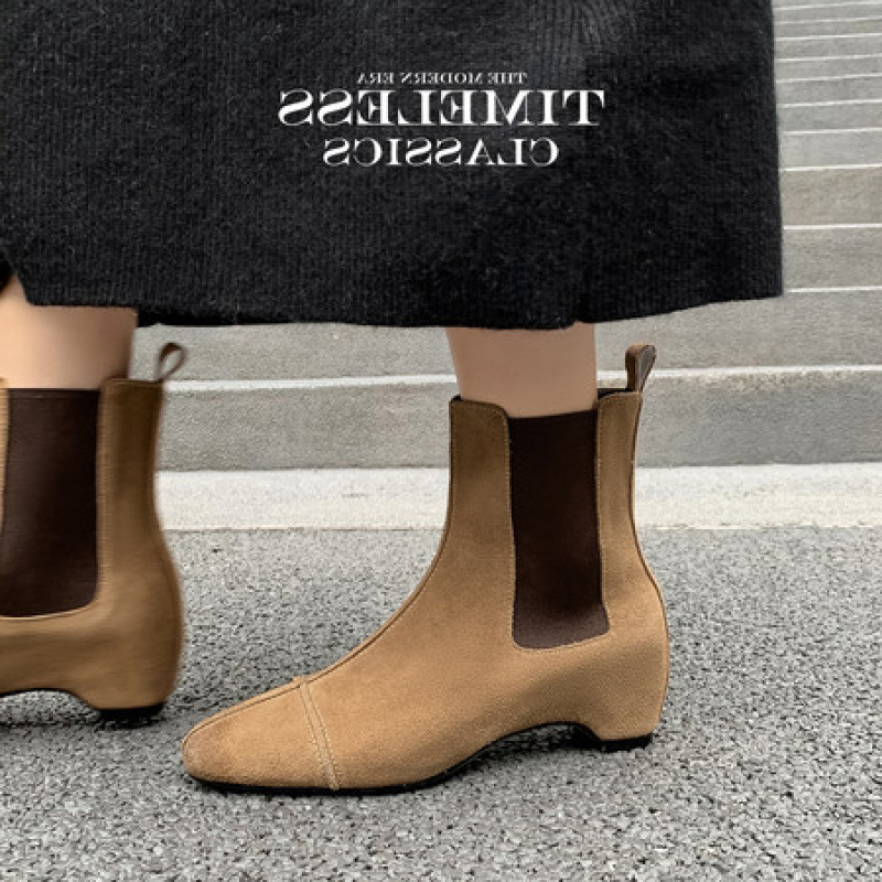 2025 Autumn/Winter New Women's Shoes Western Boots Cross-Border Trade Niche Light Luxury Leather Shoes Square Toe Short Boots