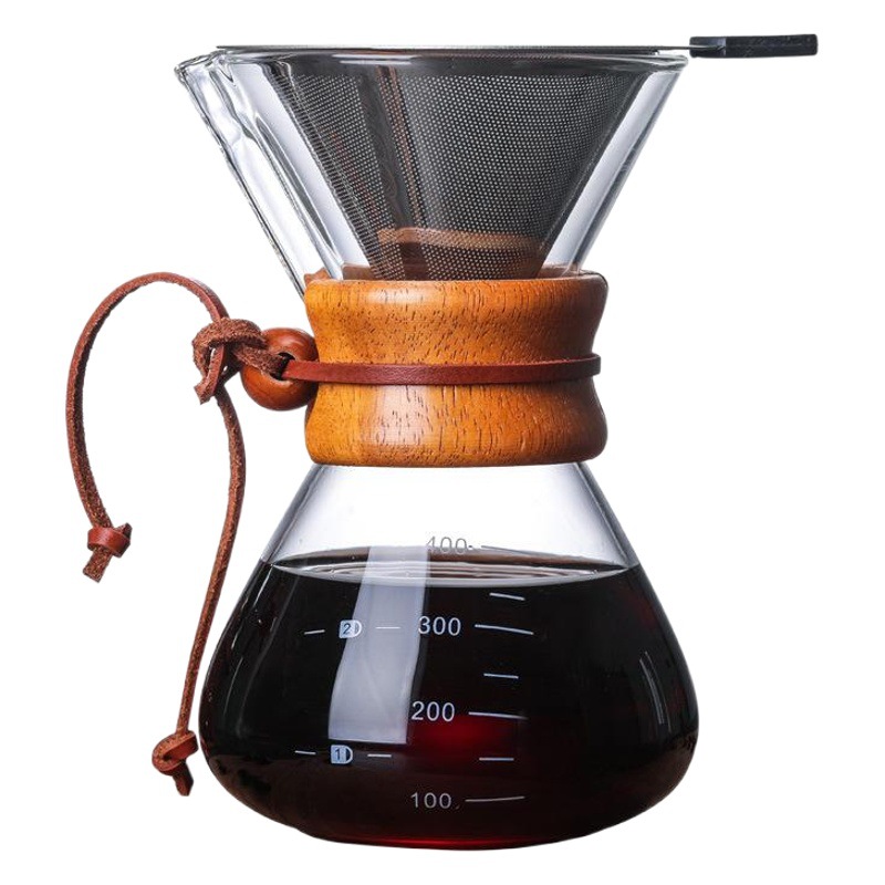 Cinco hogar resistente al calor de vidrio cafetera café compartir olla mango de madera mano olla de vidrio de borosilicato olla
