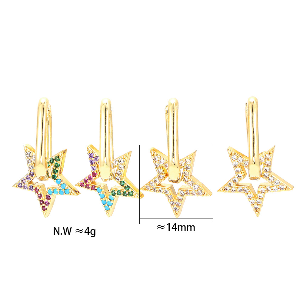 Unisex Gender Plating Design Korean Hollow Five-pointed Star Zircon Earrings Wholesale
