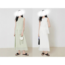 新款夏季新款浅绿色裙子显瘦天丝皱设计感半身裙无袖T恤套装