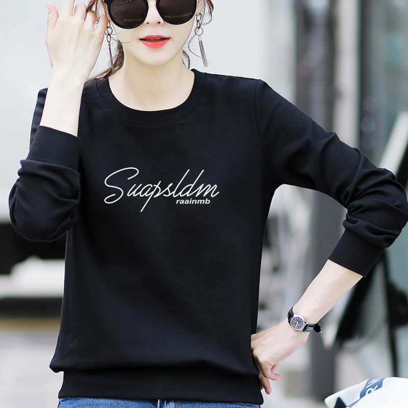 Round Neck Sweatshirt Women's New Autumn and Winter Thin Loose Black Korean Style Hooded Large Size Women's Top Trendy