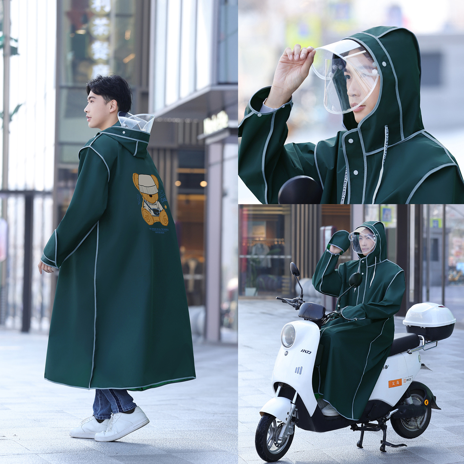 Impermeable adulto hombres y mujeres guantes de moda a prueba de lluvia montando bicicleta de coche eléctrico Cuatro en Uno impermeable de senderismo